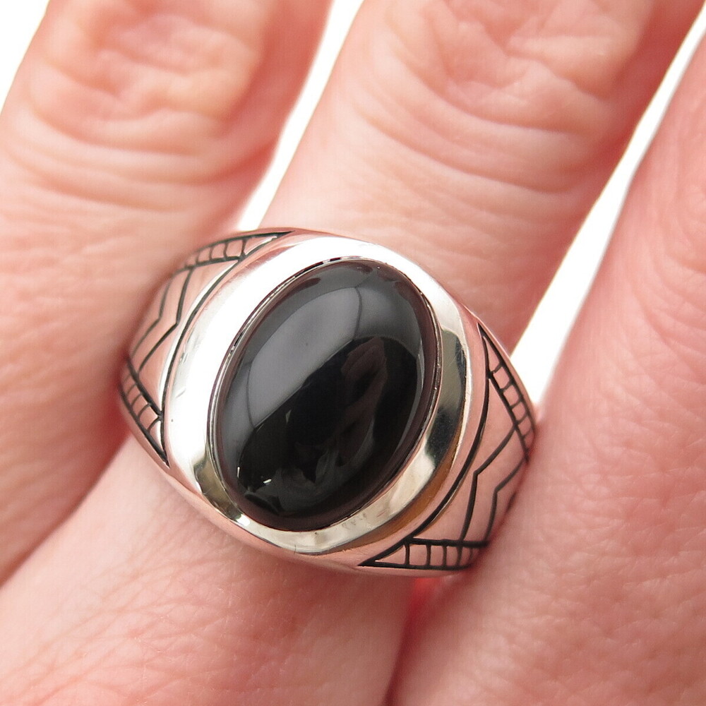 RAIMOND 925 Sterling Silver Vintage Real Black Onyx Oxidized Ring Size 10